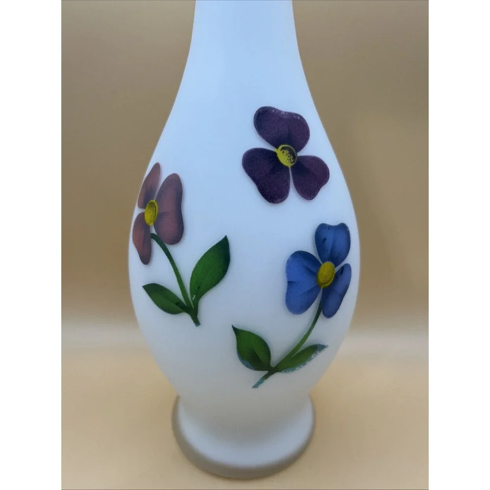 Made Italy for Schmid Bros White Cased Glass Vase Multicolor Floral 9.75
